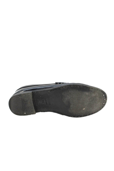 Celine Womens Leather Buckle Detail Loafers Black Size 8