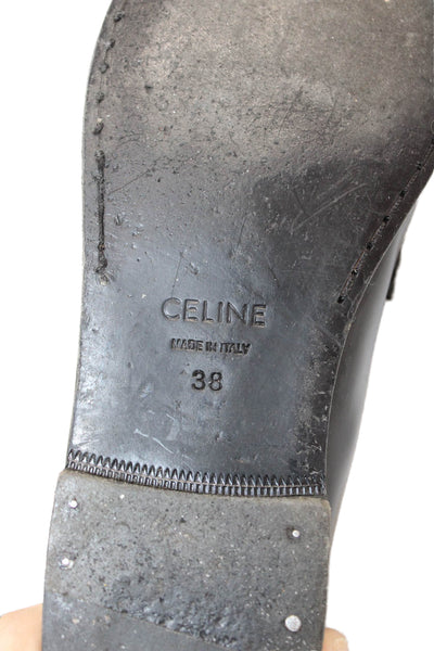 Celine Womens Leather Buckle Detail Loafers Black Size 8