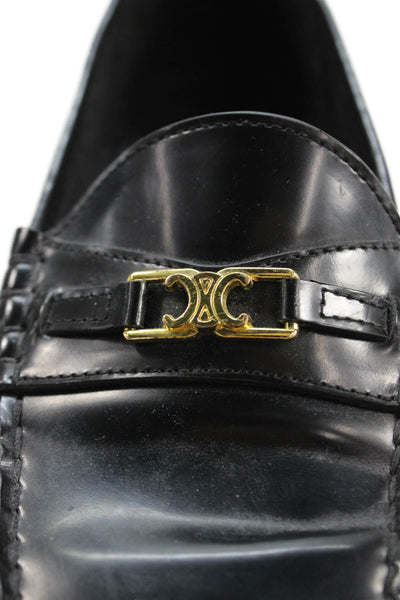 Celine Womens Leather Buckle Detail Loafers Black Size 8