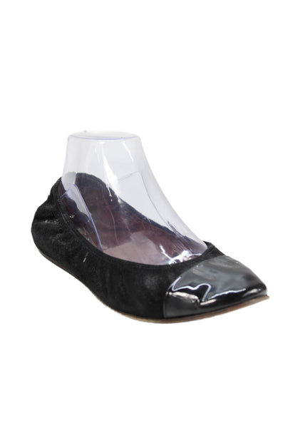 Lanvin Womens Suede Contrast Toe Detail Flats Black Size 7