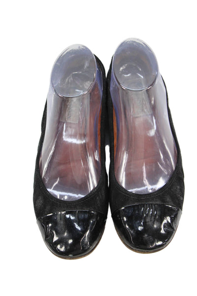 Lanvin Womens Suede Contrast Toe Detail Flats Black Size 7