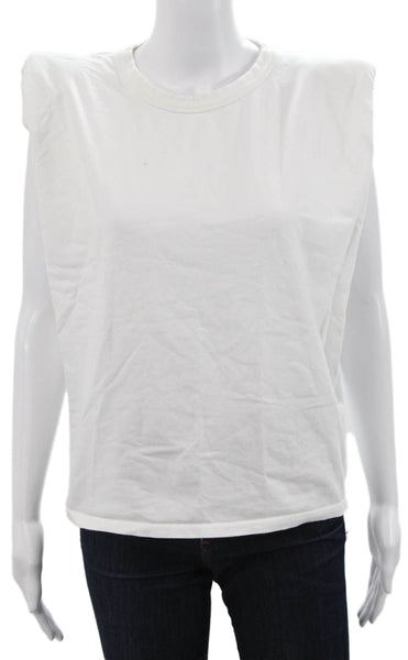 Frankie Shop Women Basic White Cotton Sleeveless Crew Neck T-Shirt Size S