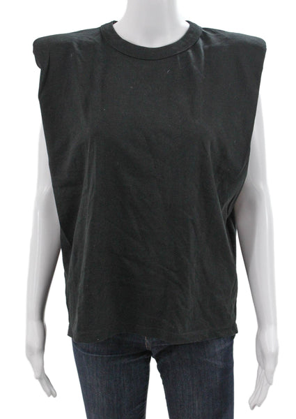 Frankie Shop Women Black Cotton Crew Neck Sleeveless Basic Tank Size S
