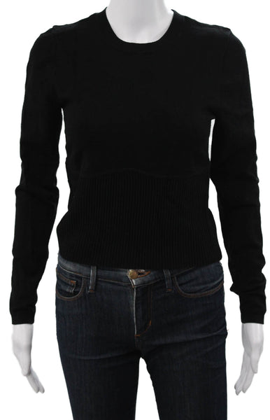 Aqua Womens Pullover Sweater Black Nylon Crew Neck Long Sleeve Size M