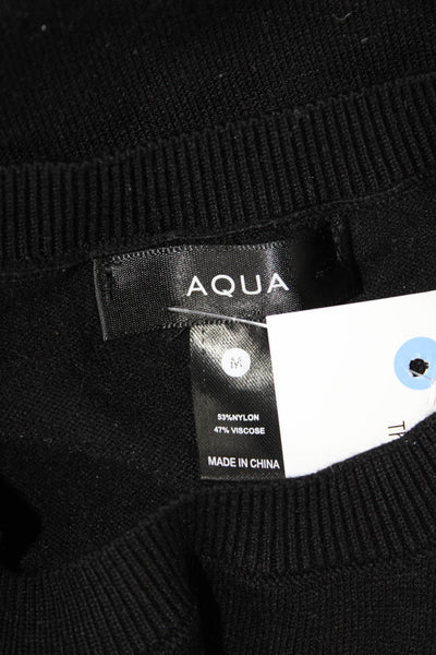 Aqua Womens Pullover Sweater Black Nylon Crew Neck Long Sleeve Size M