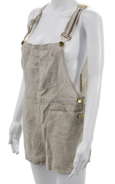 We Wore What Womens Sleeveless Linen Overall Buckle Square Neck Beige Size M