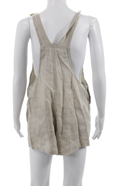 We Wore What Womens Sleeveless Linen Overall Buckle Square Neck Beige Size M