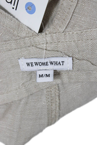 We Wore What Womens Sleeveless Linen Overall Buckle Square Neck Beige Size M