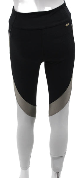Alaia Womens Compression Colorblock Leggings Black Polyester Size S