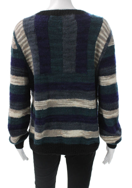 The Elder Statesman Women Cashmere Pullover Striped Multi Palm Trees Size M