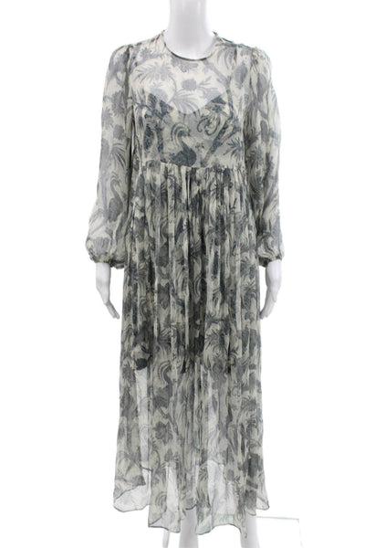 Zimmermann Womens Maxi Dress Ivory Silk Paisley Long Sleeve Zip Size 0