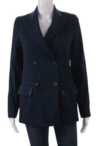 Rosetta Getty Womens Solid Blue Long Sleeve Button Jacket Size S
