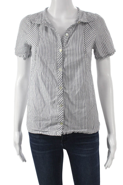 Cotelac Womens Striped Cotton Collared Button-Up Short Sleeve White Size 0