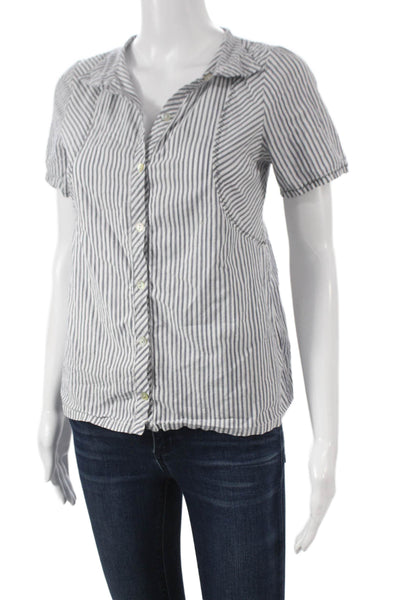 Cotelac Womens Striped Cotton Collared Button-Up Short Sleeve White Size 0