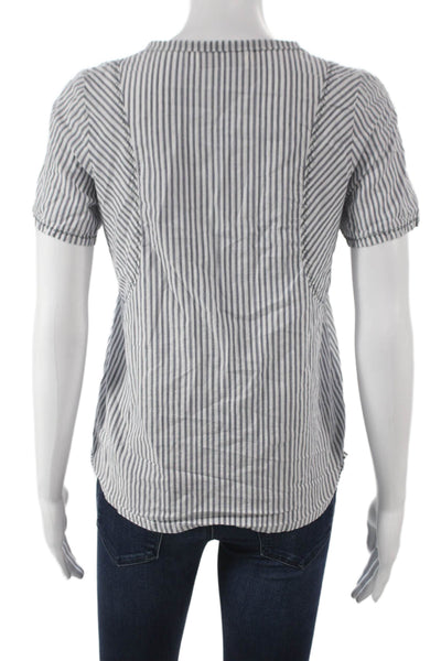 Cotelac Womens Striped Cotton Collared Button-Up Short Sleeve White Size 0