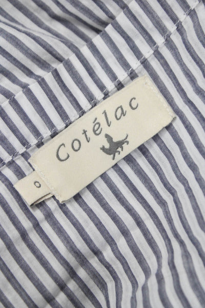 Cotelac Womens Striped Cotton Collared Button-Up Short Sleeve White Size 0