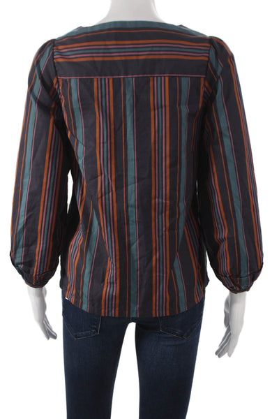 Soeur Womens Multicolor Striped Cotton V-Neck Long Sleeve Blouse Size 34