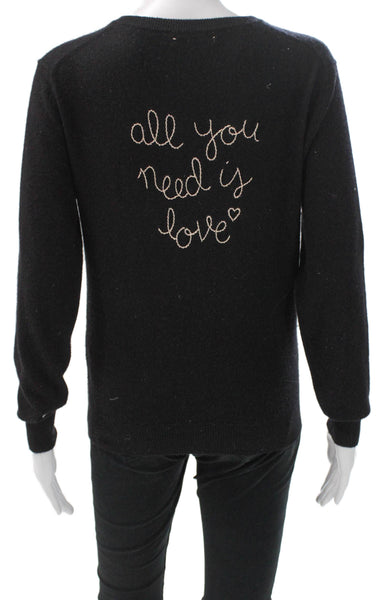 Lingua Franca Womens Black Cashmere V-Neck Pullover Sweater Long Sleeve Size XS