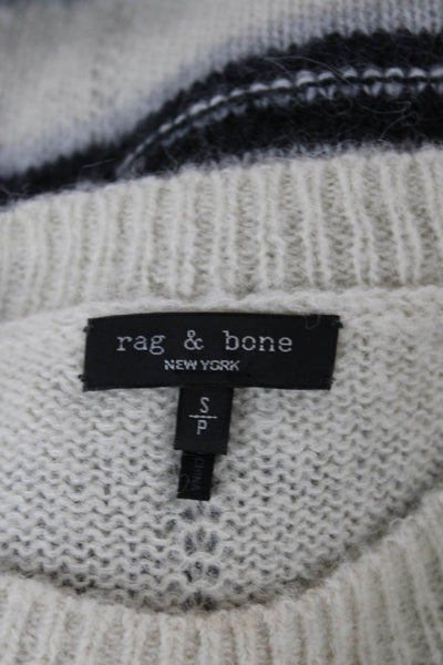 Rag & Bone Women Striped Ivory Pullover Sweater Crew Neck Nylon Blend Size S
