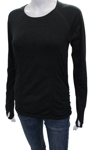 Athleta Women Basic Gray Scoop Neck Long Sleeve T-Shirt Size M