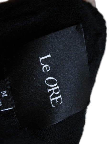 Le Ore Women Black Cashmere Pullover Crew Neck Long Sleeve Size M