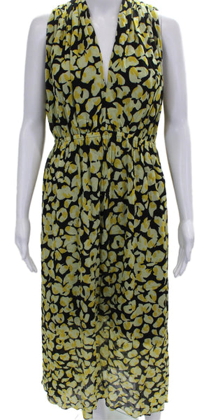 & Other Stories Women Maxi Dress Black Animal Print Viscose Tie V Neck Size 10