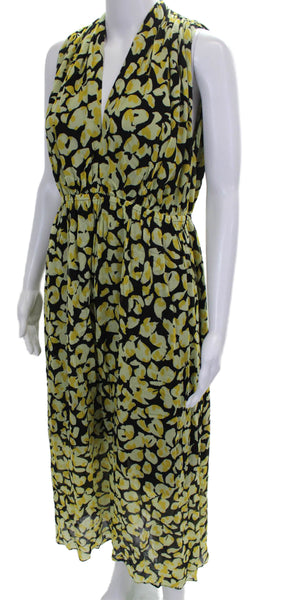 & Other Stories Women Maxi Dress Black Animal Print Viscose Tie V Neck Size 10