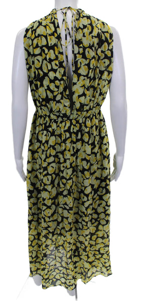 & Other Stories Women Maxi Dress Black Animal Print Viscose Tie V Neck Size 10