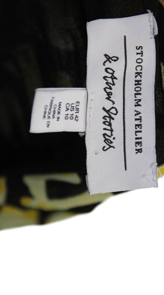 & Other Stories Women Maxi Dress Black Animal Print Viscose Tie V Neck Size 10