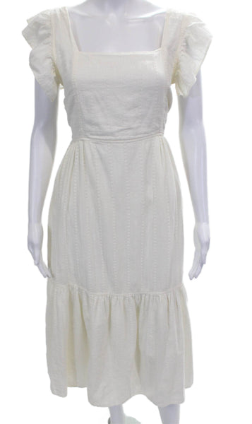 Madewell Womens Fit & Flare Dress White Cotton Square Neck Short Sleeve Size M