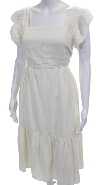Madewell Womens Fit & Flare Dress White Cotton Square Neck Short Sleeve Size M