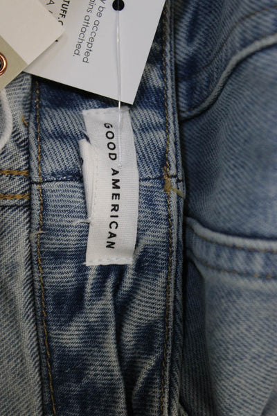 Good American Womens Straight Jeans Blue Low Rise Button Cotton Size 2