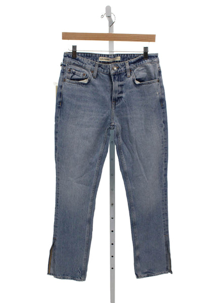 Grlfrnd Womens Straight Blue Jeans 100% Cotton Button Fly Size 25