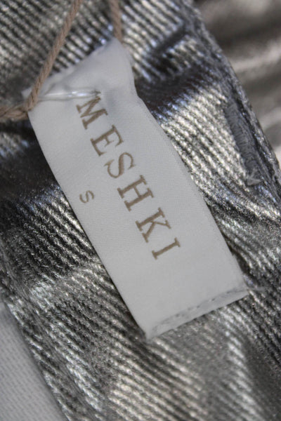 Meshki Women Silver Straight Jeans 100% Cotton Button Closure Inseam 30 Size S