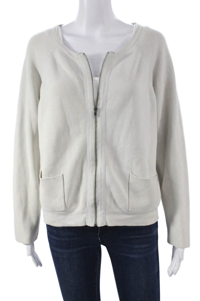Eileen Fisher Womens Cardigan Silk Ivory Long Sleeve Round Neck Size XL
