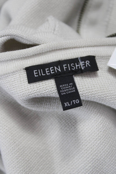 Eileen Fisher Womens Cardigan Silk Ivory Long Sleeve Round Neck Size XL