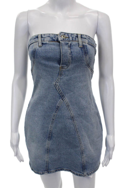 Zara Womens Blue Cotton Off Shoulder Sleeveless Bodycon Mini Dress Size S
