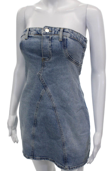 Zara Womens Blue Cotton Off Shoulder Sleeveless Bodycon Mini Dress Size S