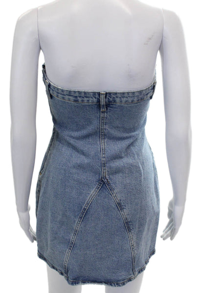 Zara Womens Blue Cotton Off Shoulder Sleeveless Bodycon Mini Dress Size S