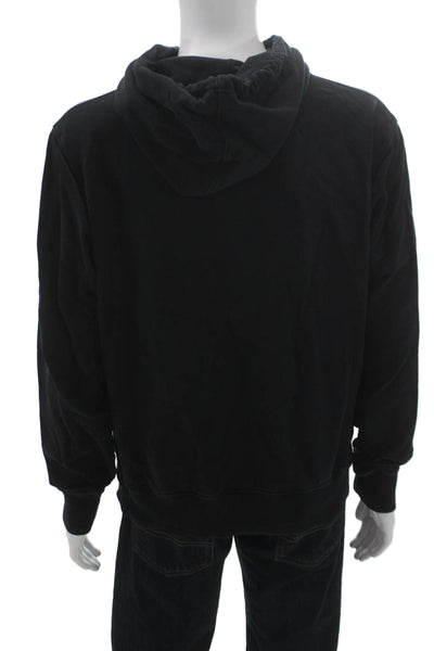 Helmut Lang Mens Pullover Hoodie Black Graphic 100% Cotton Drawstring Size L