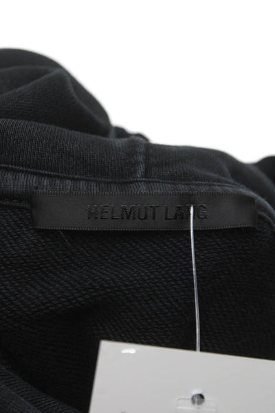 Helmut Lang Mens Pullover Hoodie Black Graphic 100% Cotton Drawstring Size L