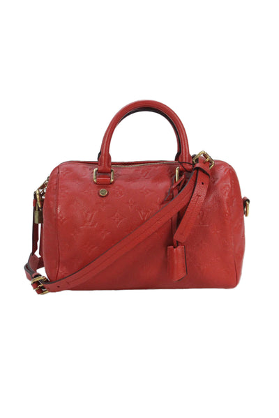 Louis Vuitton Womens Leather Monogram Speedy Bandouliere Satchel Handbag Red