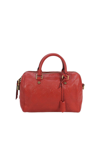 Louis Vuitton Womens Leather Monogram Speedy Bandouliere Satchel Handbag Red