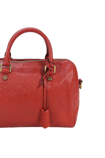 Louis Vuitton Womens Leather Monogram Speedy Bandouliere Satchel Handbag Red