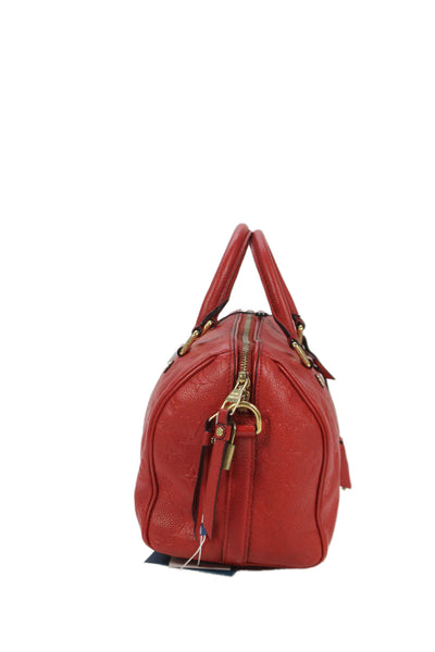 Louis Vuitton Womens Leather Monogram Speedy Bandouliere Satchel Handbag Red
