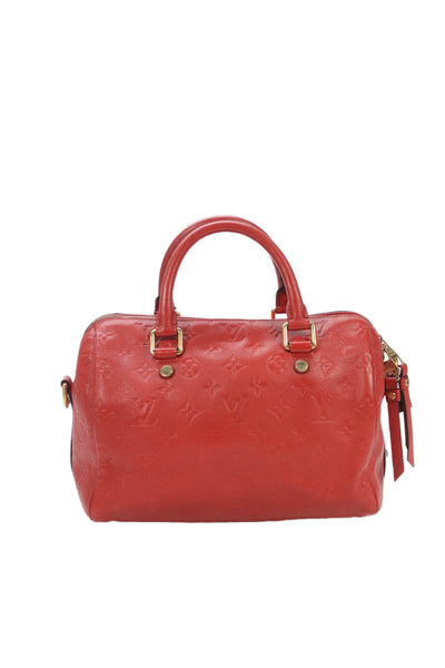 Louis Vuitton Womens Leather Monogram Speedy Bandouliere Satchel Handbag Red