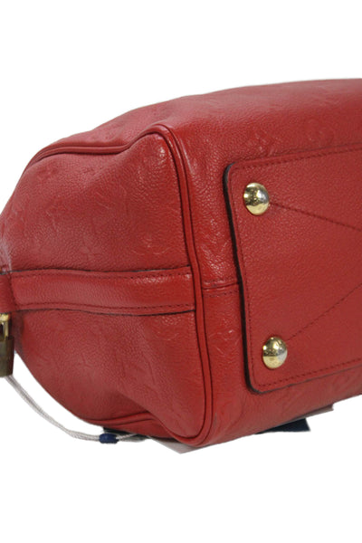 Louis Vuitton Womens Leather Monogram Speedy Bandouliere Satchel Handbag Red