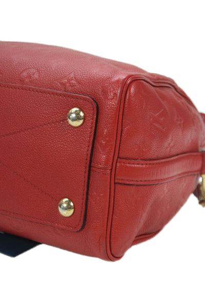Louis Vuitton Womens Leather Monogram Speedy Bandouliere Satchel Handbag Red