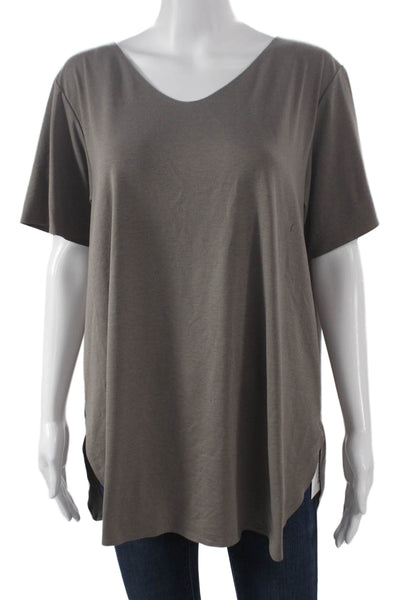 Uniqlo Womens Basic V Neck Gray Polyester T Shirt Short Sleeve Size L
