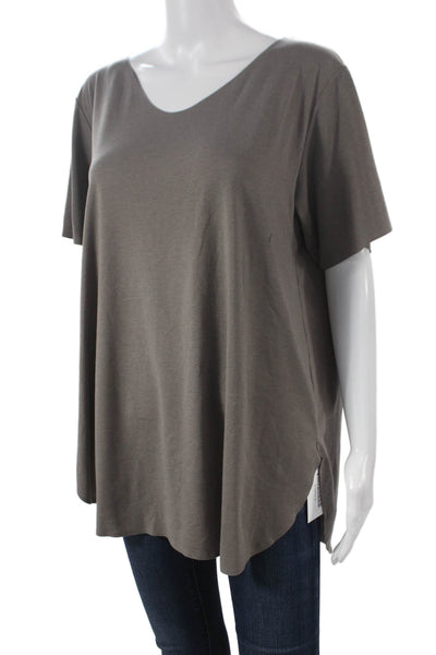 Uniqlo Womens Basic V Neck Gray Polyester T Shirt Short Sleeve Size L